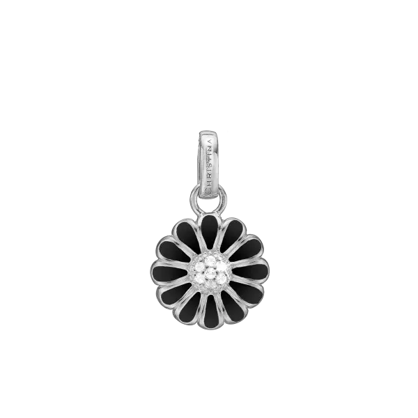 Prívesok - 16 mm Black Marguerite Pendant, silver