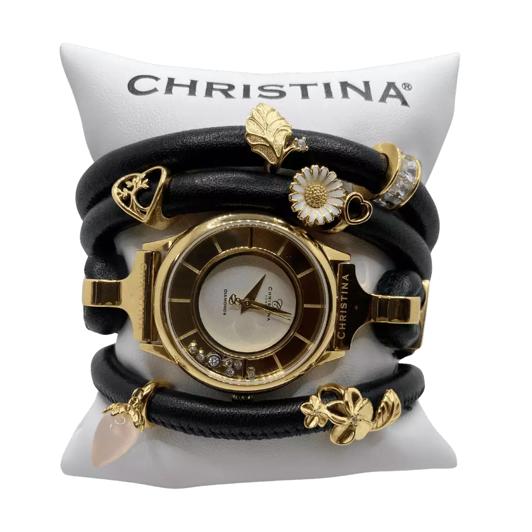 Hotové hodinky Christina Collect Black - Gold flowers