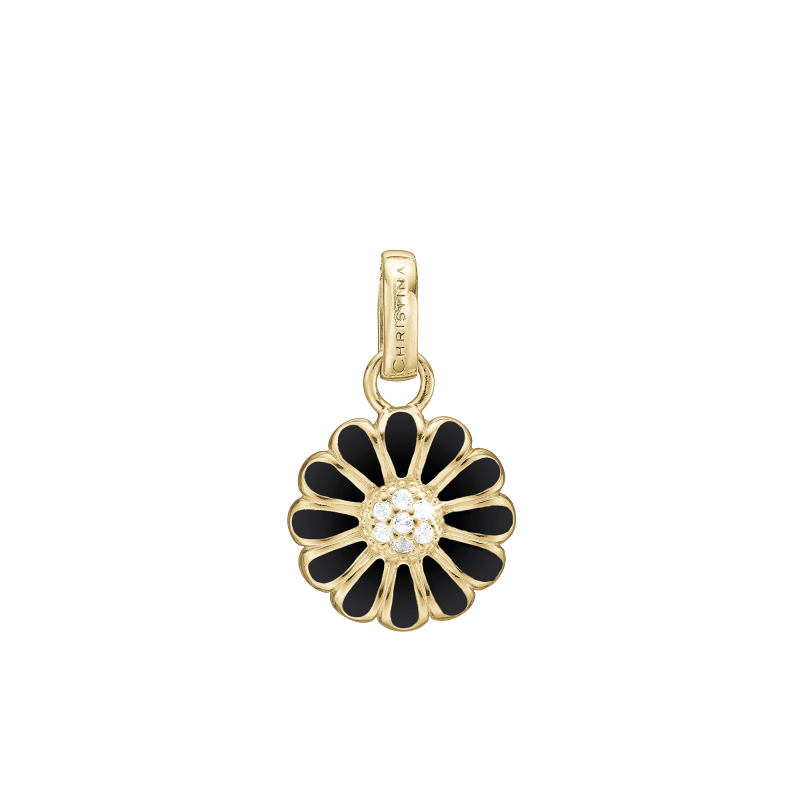 Prívesok - 16 mm Black Marguerite Pendant, goldpl s 2