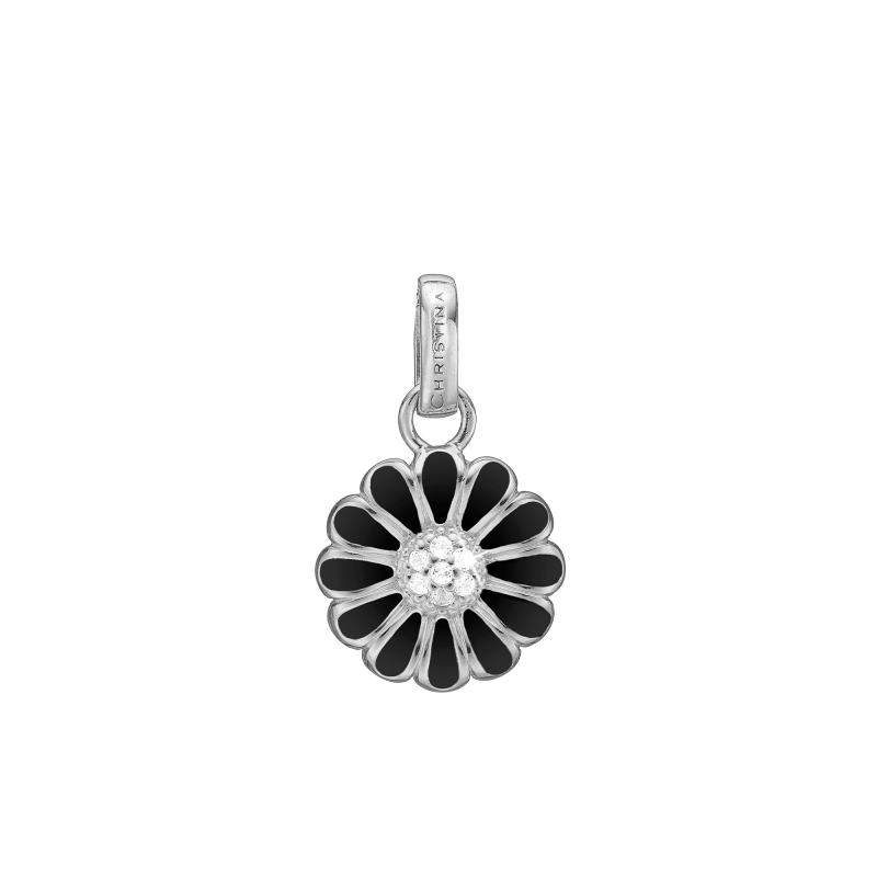 Prívesok - 16 mm Black Marguerite Pendant, silver 2