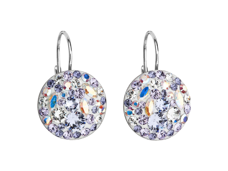 Strieborné náušnice visiace s krištálmi Swarovski okrúhle VIOLET 31176.3 2