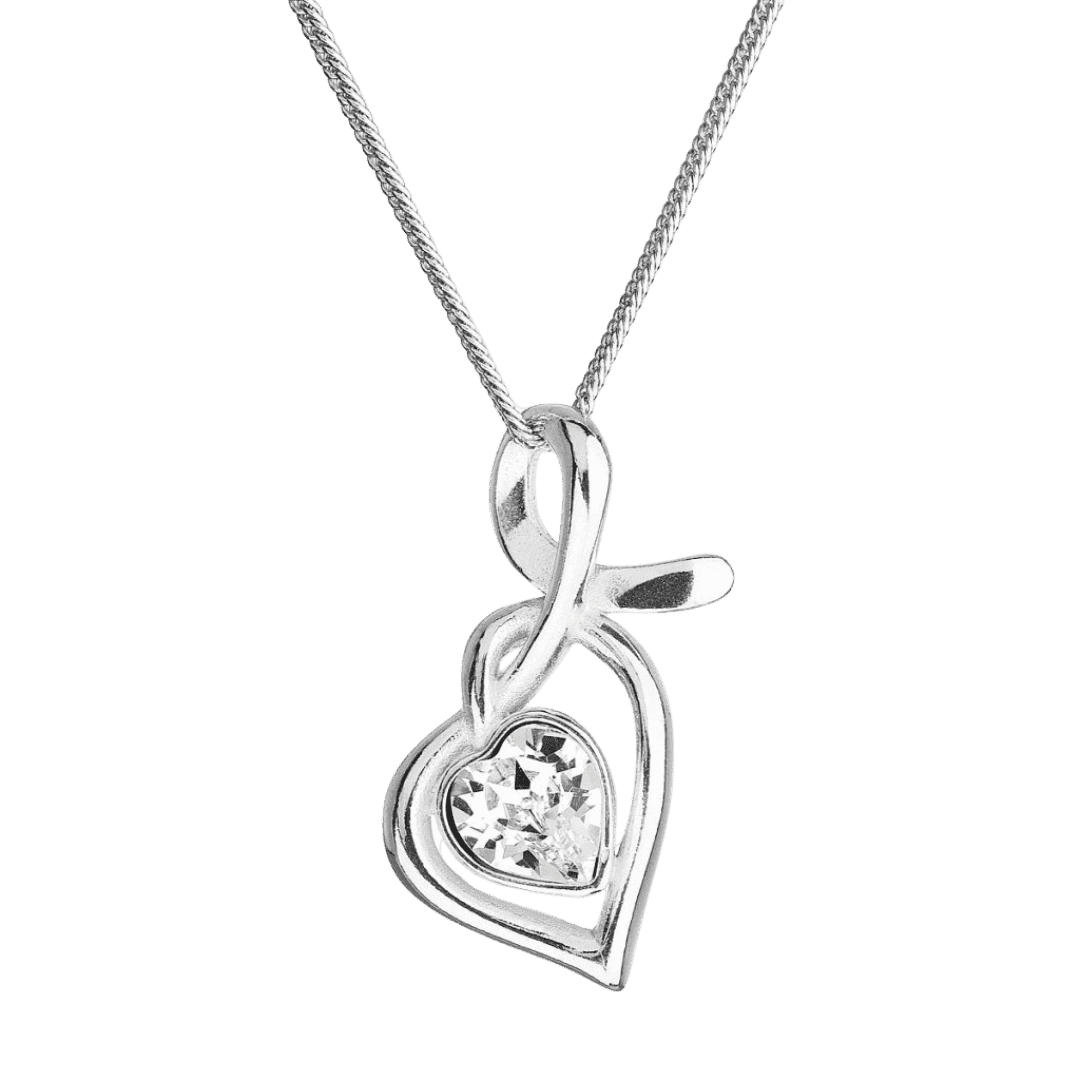 Strieborný náhrdelník so Swarovski kryštálmi srdce biele 32071.1 2